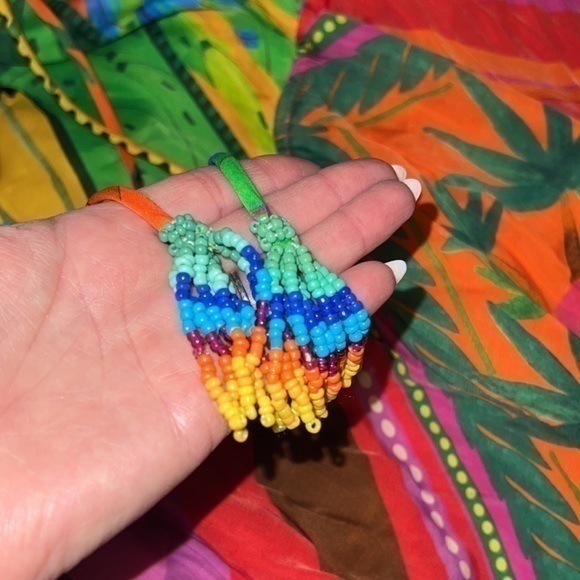 NEW Anthropologie x Farm Rio Palila Fringe Multicolored Midi Dress Medium - Picture 5 of 10